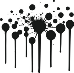 Black Ink Splatter Drip Abstract Shapes with Circles Isolated on Transparent Background