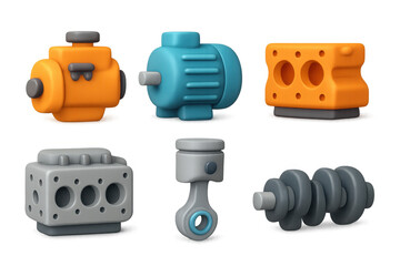 Colorful engine icon set for mechanical design and illustration
