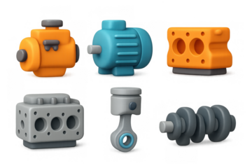 Colorful engine icon set for mechanical design and illustration