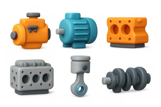 Colorful engine icon set for mechanical design and illustration - Powered by Adobe