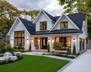 Fototapeta premium a modern two-story house with a three-car garage and a large backyard in livermore, california.