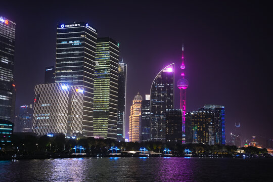 SHANGHAI, CHINA - NOV 27, 2025-The skyscraper of Oriental Pearl TV Tower in Pudong landmarks is a district of Shanghai, China, located east of the Huangpu River across from the historic city.