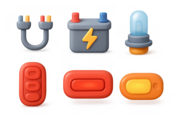 Vehicle lighting set illustration with battery, bulb, and connectors for design projects