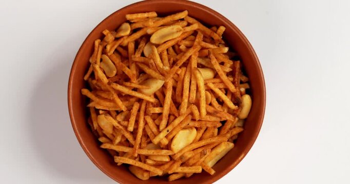 Falahari chivda or upwas chevda, a traditional farali chivda mixture made with dry fruits, potatoes and spices, enjoyed during Indian fasting days as a crunchy namkeen snack
