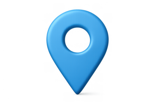 Blue 3d location map pin icon indicating gps navigation, destination, and point of interest on transparent background - Powered by Adobe