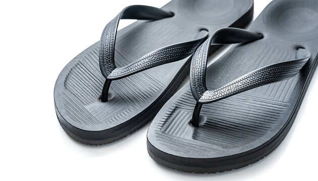 Simple rubber flip-flops with textured sole on clean white background, bright diffused lighting for fresh product look.