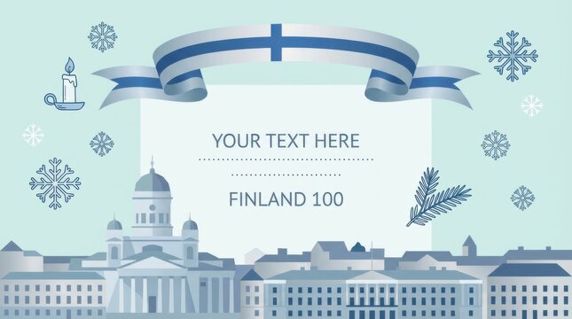 festive clipart collection template for finland independence day illustration template featuring simple skyline and flag ribbon in cool tones on simple pastel background with plenty of empty space - Powered by Adobe