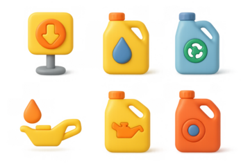 Vibrant cartoon oil icons collection for eco-friendly and industrial design