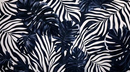 Tropical Foliage on Zebra Stripe Backdrop
