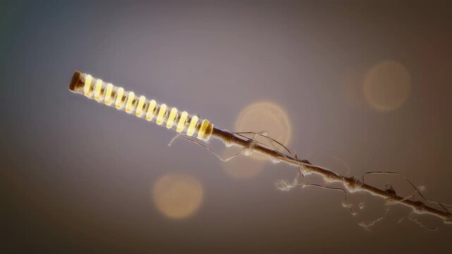 Battle-Scarred Neural Microelectrode Probe Shank with Tarnished Gold Contact Sites Captured in Extreme Macro Photography