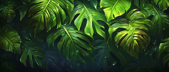 Lush Green Palm Leaves Pattern Background