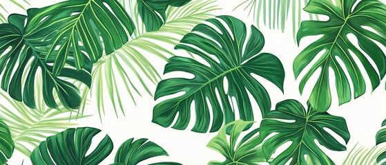 Tropical Green Monstera Leaf Pattern Background