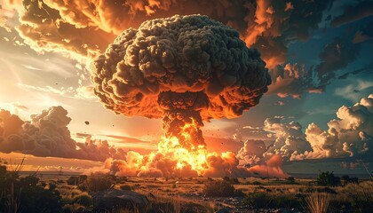 Dramatic portrayal of a mushroom cloud formation during a nuclear explosion