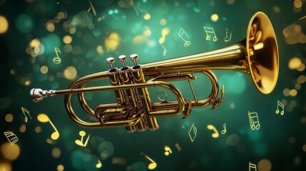 Elegant Trumpet with Musical Notes and Symbols