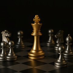 Obraz premium Golden chess king standing among silver pawns AI generated