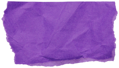Isolated piece of crumpled rich purple paper with torn edges, scrap for collage design