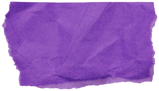 Isolated piece of crumpled rich purple paper with torn edges, scrap for collage design
