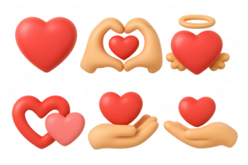 Heart icon set with hands and halo for valentine's day designs