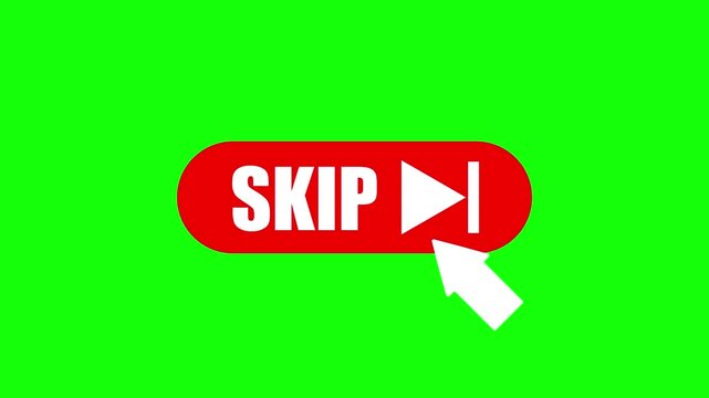 animated video of computer mouse cursor by clicking skip button software digital isolation on chroma key background. 4k resolution