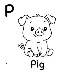 children's coloring book with pictures of pig, line art illustrations of pigs