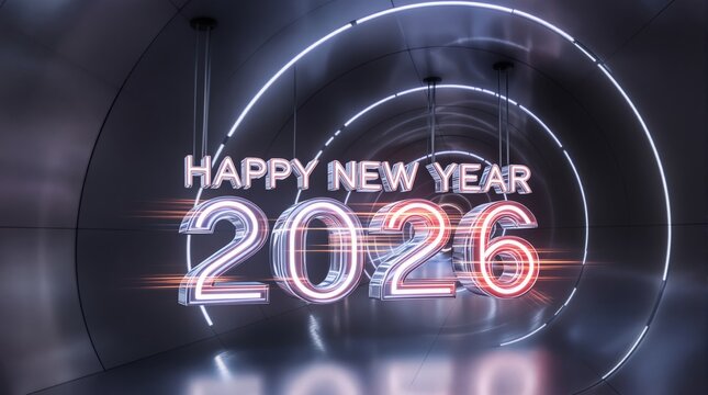 Happy New Year 2026 Glowing Neon - Powered by Adobe