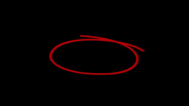 Hand-drawn circle highlight animation video. Red marker circle, oval scribble frame, sketchy highlight loop, handwritten round stroke, annotation circle effect with transparent alpha background