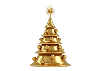 Golden christmas tree, star on top, festive holiday season decor