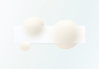 Glassmorphism banner with smooth ivory spheres on a bright clean white backdrop.