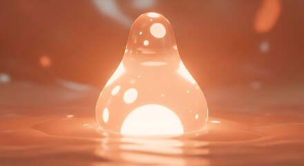 Glowing Translucent Blob with White Spots Floating in Liquid abstract