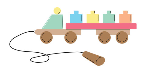 Wooden Toy Truck with Handle and Colorful Shapes