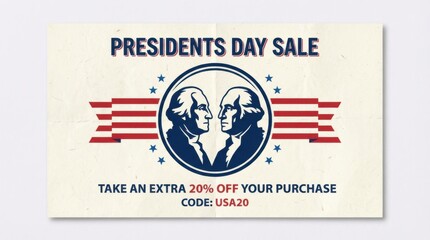 clean coupon design template for us presidents day illustration template featuring generic profile silhouettes with simple stars and stripes on subtle textured background that looks like paper