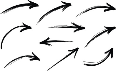 Hand drawn arrows in various directions with brush stroke texture