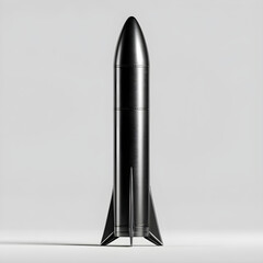 Sleek black rocket model standing tall on a clean white background isolated isolated on white background