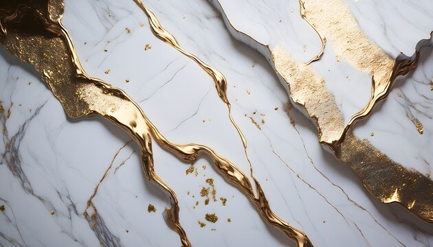 White Marble with Gold Foil Splatter. Abstract Marble Background - Powered by Adobe