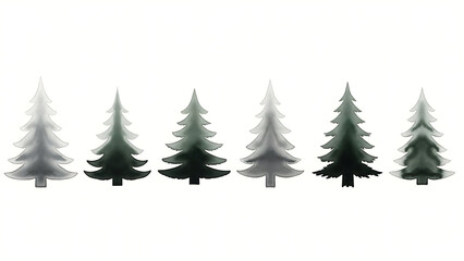 Obraz premium Collection of stylized fir trees in varying shades of green and gray, suggesting a minimalist or abstract representation of a forest