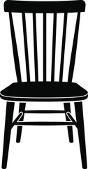 Simple black silhouette of a classic wooden spindle back dining chair isolated on white background