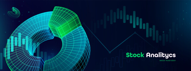 Plakat Business Data Analytics. Financial Growth 3D Circular Chart With Neon Highlights And Futuristic Finance Interface. Data Analytics Graphics. Vector Illustration.