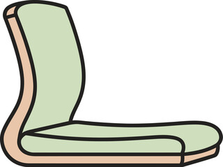 Simple modern floor cushion or seat with a light green fabric and curved ergonomic design