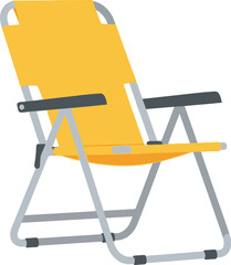 A bright yellow folding camping chair with grey metal frame and black armrests on a white background