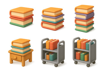 Creative cartoon book icons with simple composition for educational and library designs