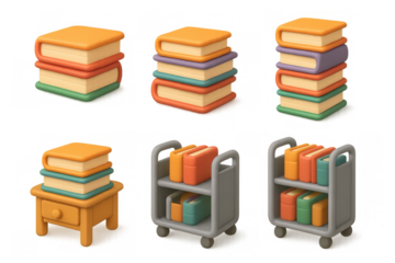 Creative cartoon book icons with simple composition for educational and library designs