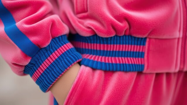 Close-up of a fuzzy pink tracksuit cuff