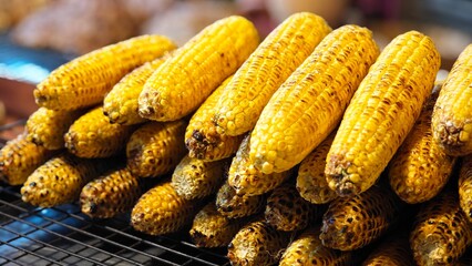 Grilled corn on charcoal stove.
