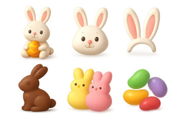 Obraz premium Cute easter bunny and egg icons for holiday decoration and design projects