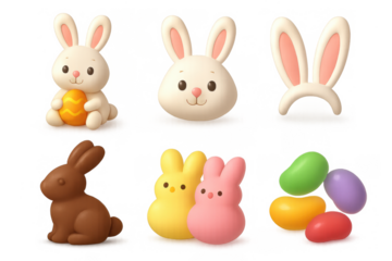 Cute easter bunny and egg icons for holiday decoration and design projects