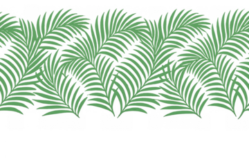 Seamless pattern of green palm fronds forming a tropical border, transparent background, natural foliage illustration