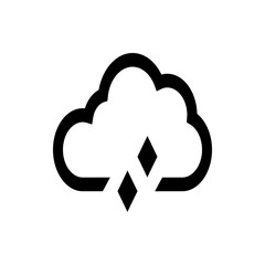 Illustration of a black outlined cloud with two diamond shaped raindrops falling from the cloud shape