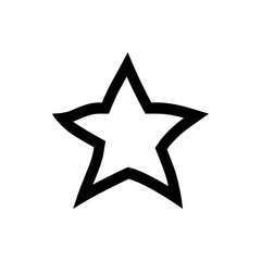 A simple black outline of a five pointed star with slightly curved edges on a white background is shown