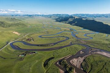 Aerial view of Manzetang Qianwan Wetland in Aba County, Aba Prefecture, Sichuan Province, China