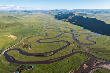 Aerial view of Manzetang Qianwan Wetland in Aba County, Aba Prefecture, Sichuan Province, China